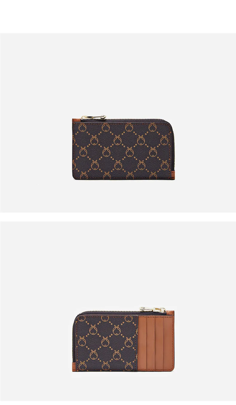 Cute Women Coffee Vegan Leather Slim Zipper Wallet Small Card Holder Change Wallet For Women