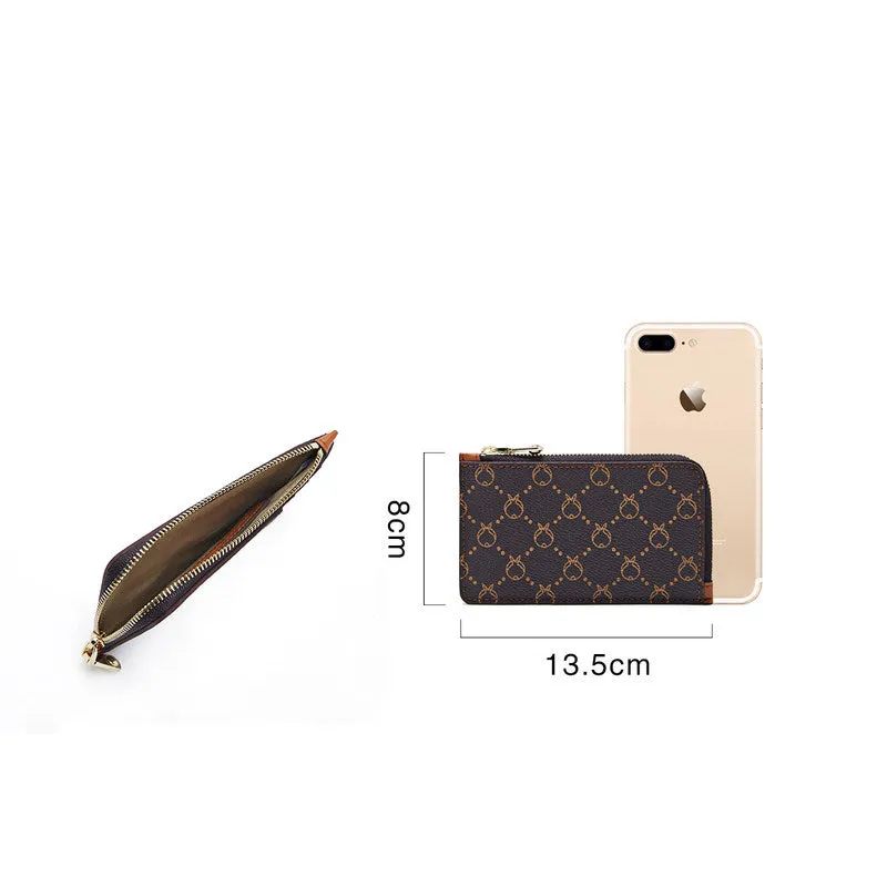 Cute Women Coffee Vegan Leather Slim Zipper Wallet Small Card Holder Change Wallet For Women