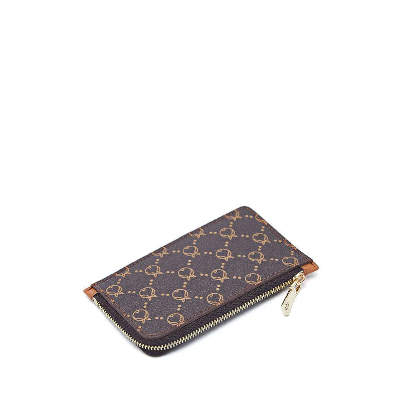 Cute Women Coffee Vegan Leather Slim Zipper Wallet Small Card Holder Change Wallet For Women