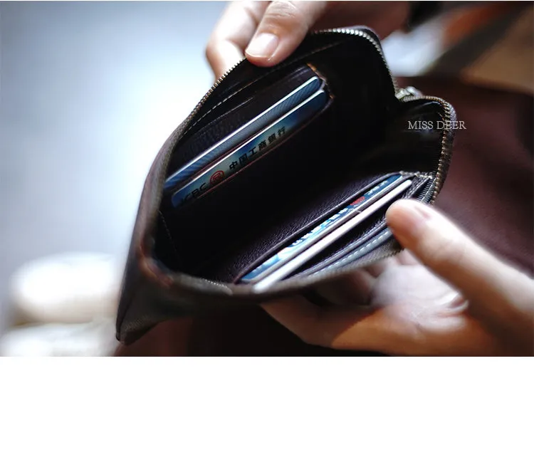 Cute Women Coffee Zip Leather Wallet Zip Clutch Wallet Slim Zip Wallet For Women