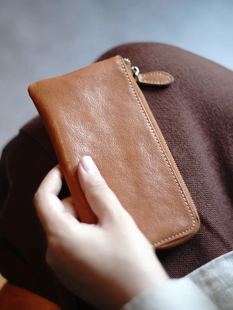 Cute Women Coffee Zip Leather Wallet Zip Clutch Wallet Slim Zip Wallet For Women