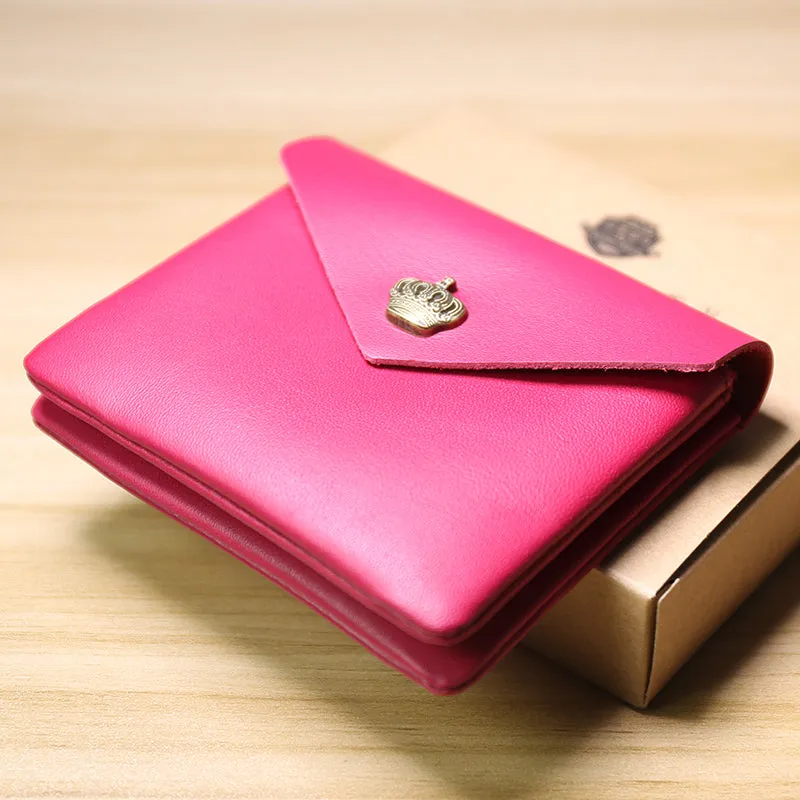 Cute Women Crown Red Leather Mini Billfold Wallet Coin Wallets Slim Change Wallets For Women