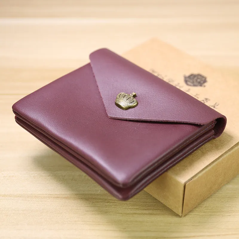 Cute Women Crown Red Leather Mini Billfold Wallet Coin Wallets Slim Change Wallets For Women