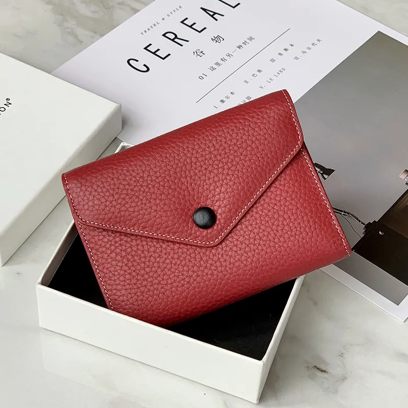 Cute Women Envelope Black Leather Small Wallet Billfold Envelope Small Wallet For Ladies