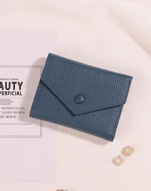 Cute Women Envelope Dark Blue Leather Small Wallet Billfold Envelope Small Wallet For Ladies