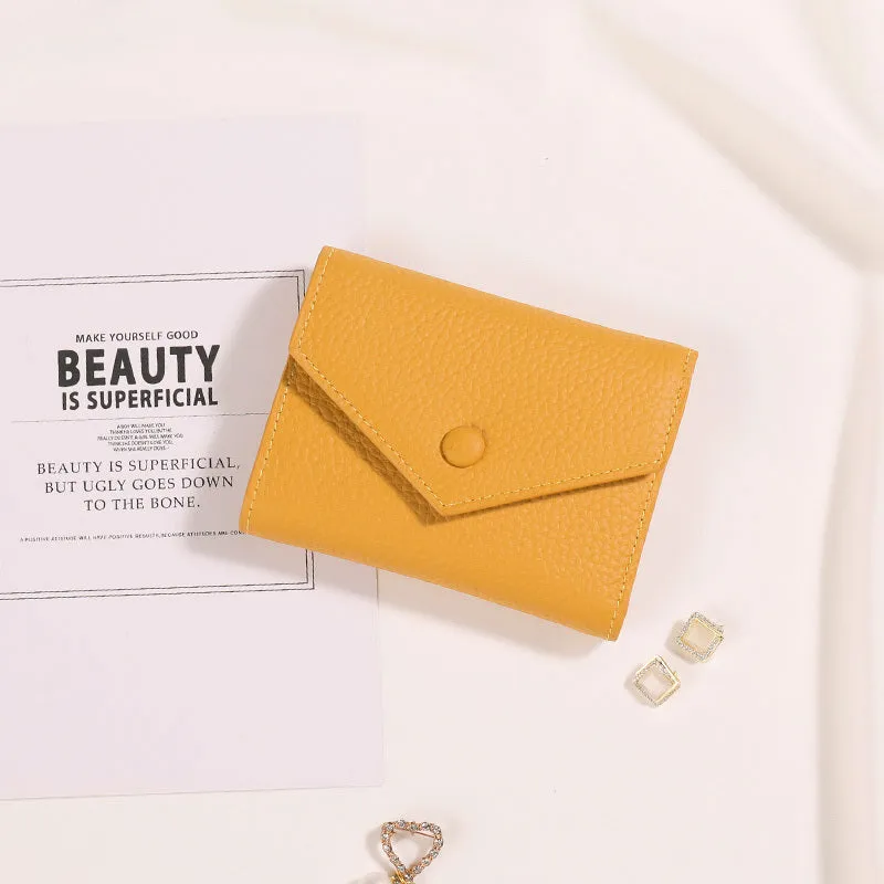Cute Women Envelope Yellow Leather Small Wallet Billfold Envelope Small Wallet For Ladies