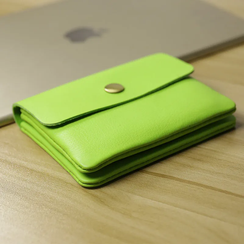 Cute Women Fluorescent Green Leather Mini Zip Coin Wallets Change Wallets Slim Billfold Wallet For Women