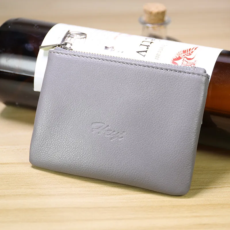 Cute Women Gray Leather Mini Zip Coin Wallet Change Wallet Zipper Change Wallet For Women
