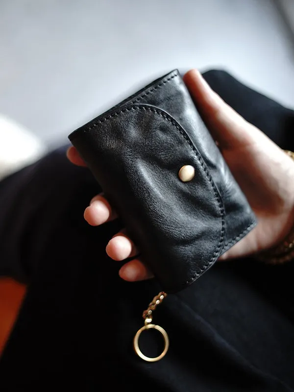 Cute Women Green Leather Mini Wallet with Keychain Billfold Minimalist Coin Wallet Small Zip Change Wallet For Women