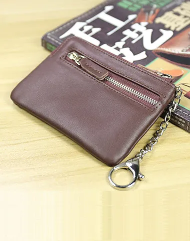 Cute Women Green Leather Mini Zip Billfold Wallet with Keychain Navy Coin Wallet Small Zip Change Wallet For Women