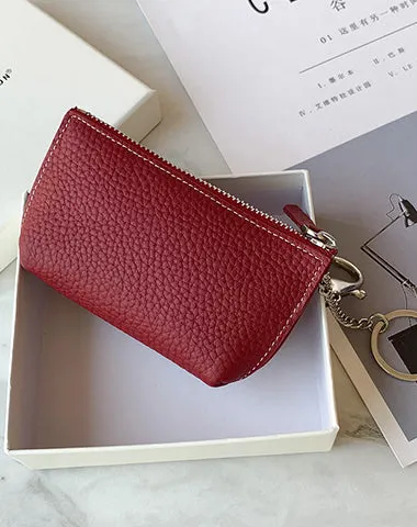 Cute Women Green Leather Small Change Wallet Keychain with Wallet Zipper Coin Wallet For Women