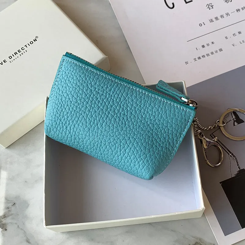 Cute Women Green Leather Small Change Wallet Keychain with Wallet Zipper Coin Wallet For Women