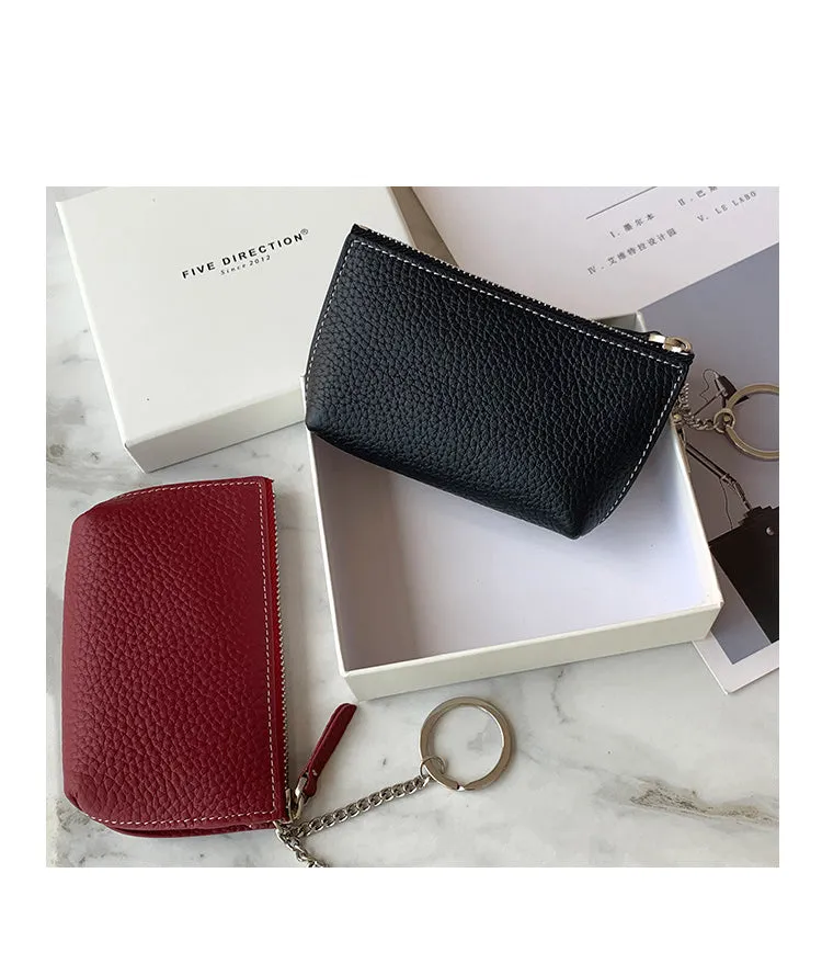 Cute Women Green Leather Small Change Wallet Keychain with Wallet Zipper Coin Wallet For Women