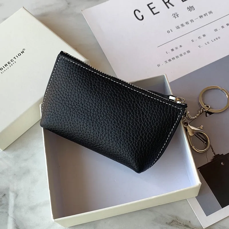 Cute Women Green Leather Small Change Wallet Keychain with Wallet Zipper Coin Wallet For Women
