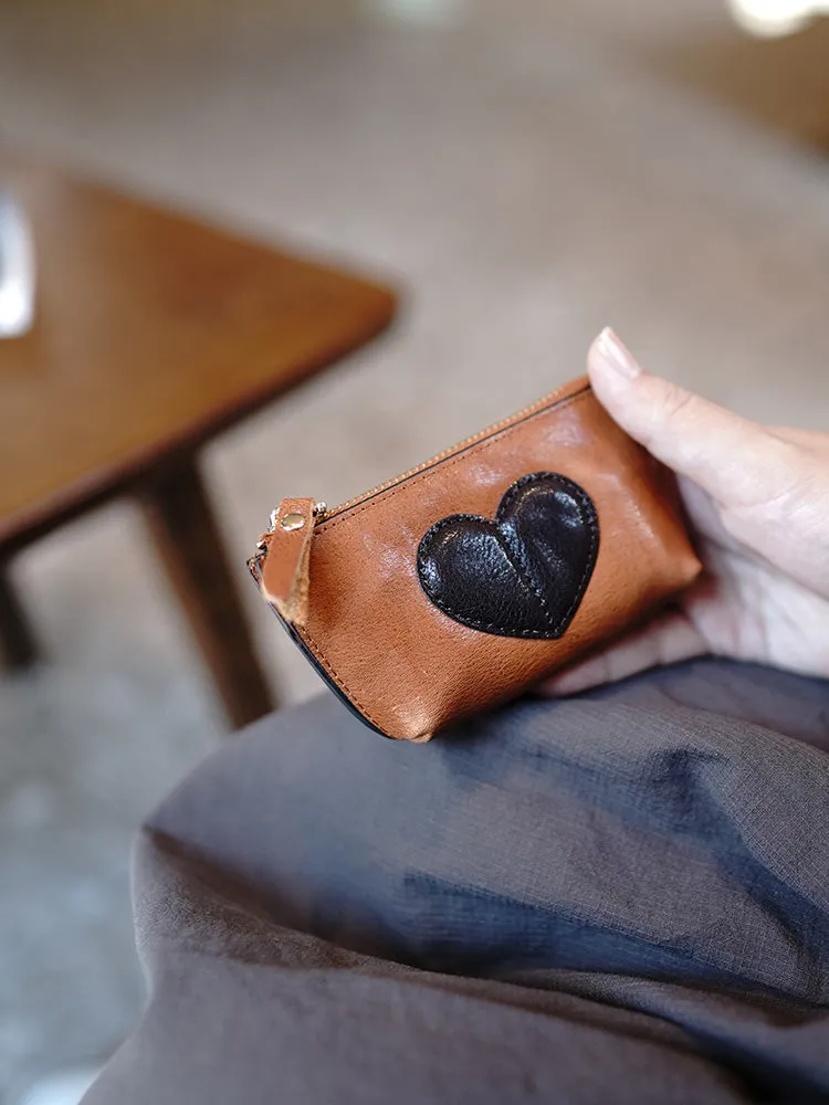 Cute Women Green Leather Zip Coin Wallet with Keychains Heart Keys Wallet Small Zip Change Wallet For Women