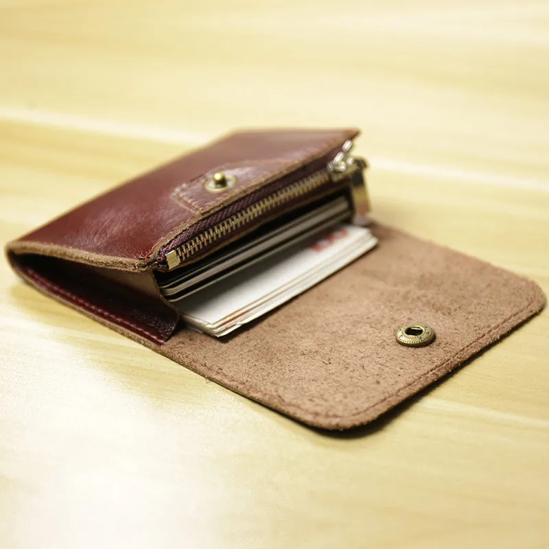Cute Women Leather Mini Zip Coin Wallet Dark Coffee Change Wallets Slim Billfold Wallet For Women