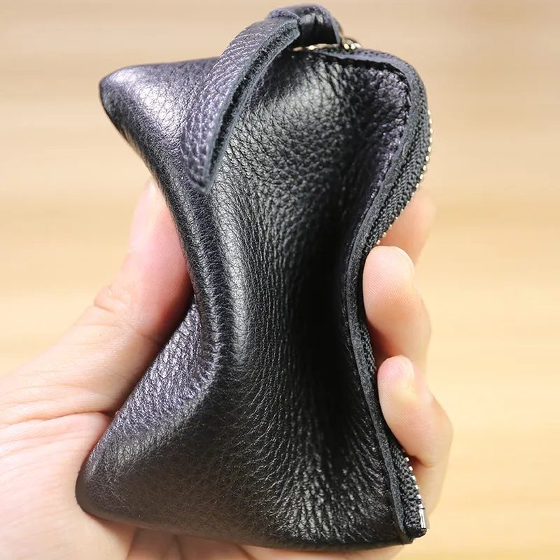 Cute Women Leather Mini Zip Coin Wallet Gray Coin Wallets Small Slim Zip Change Wallet For Women
