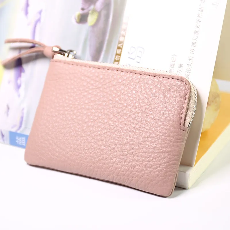 Cute Women Leather Mini Zip Coin Wallet Gray Coin Wallets Small Slim Zip Change Wallet For Women