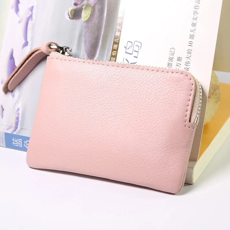 Cute Women Leather Mini Zip Coin Wallet Gray Coin Wallets Small Slim Zip Change Wallet For Women