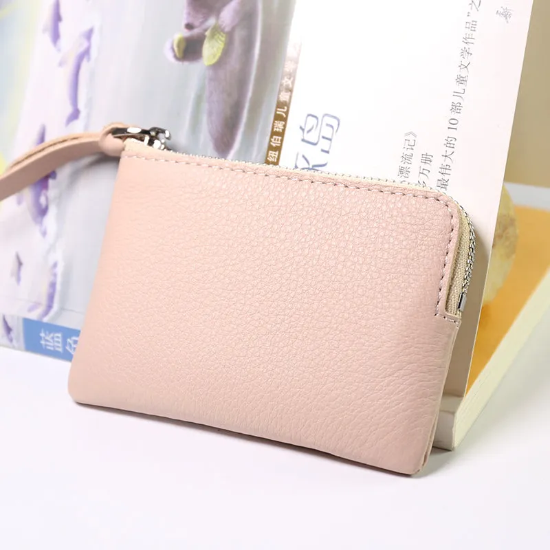 Cute Women Leather Mini Zip Coin Wallet Pink Coin Wallets Small Slim Zip Change Wallet For Women