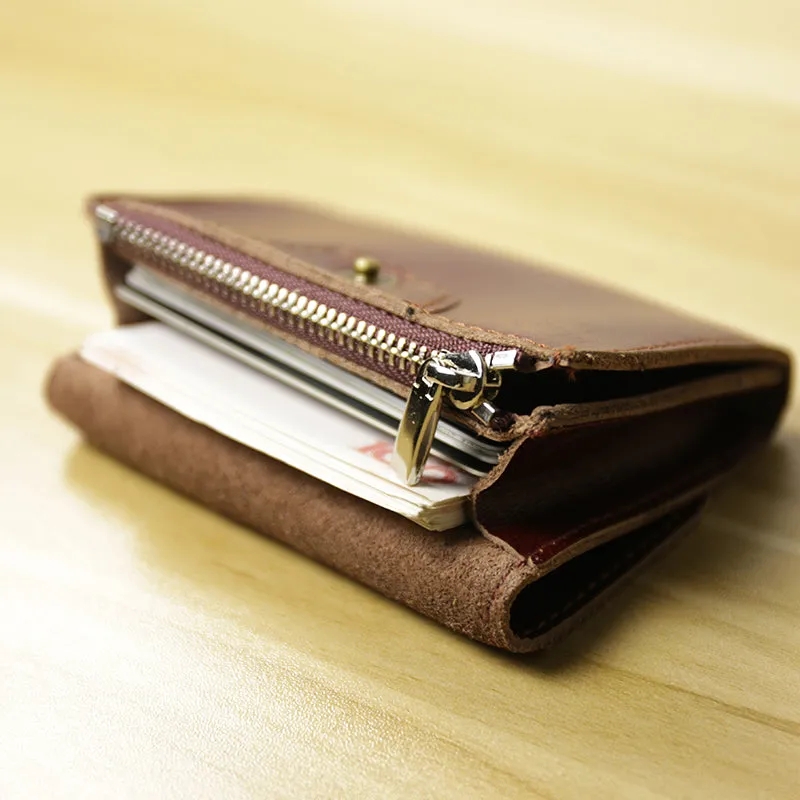 Cute Women Leather Mini Zip Coin Wallet Red Brown Change Wallets Slim Billfold Wallet For Women