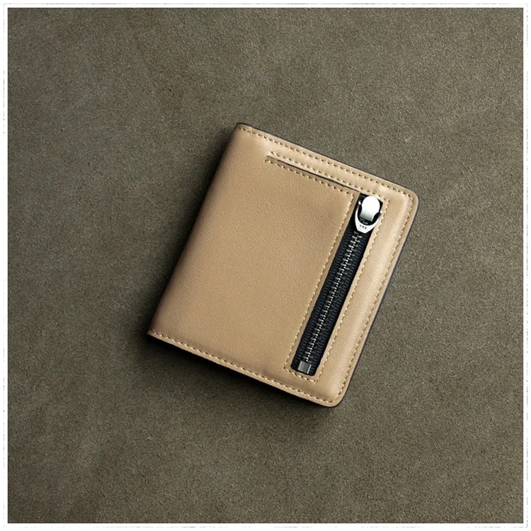 Cute Women Light Gray Leather Small Bifold Wallet Billfold Wallet with Coin Pocket For Women