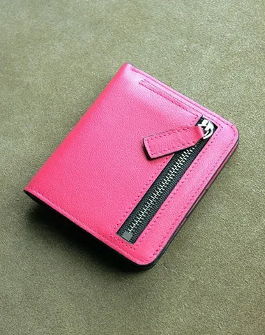 Cute Women Navy Leather Small Bifold Wallet Billfold Wallet with Coin Pocket For Women