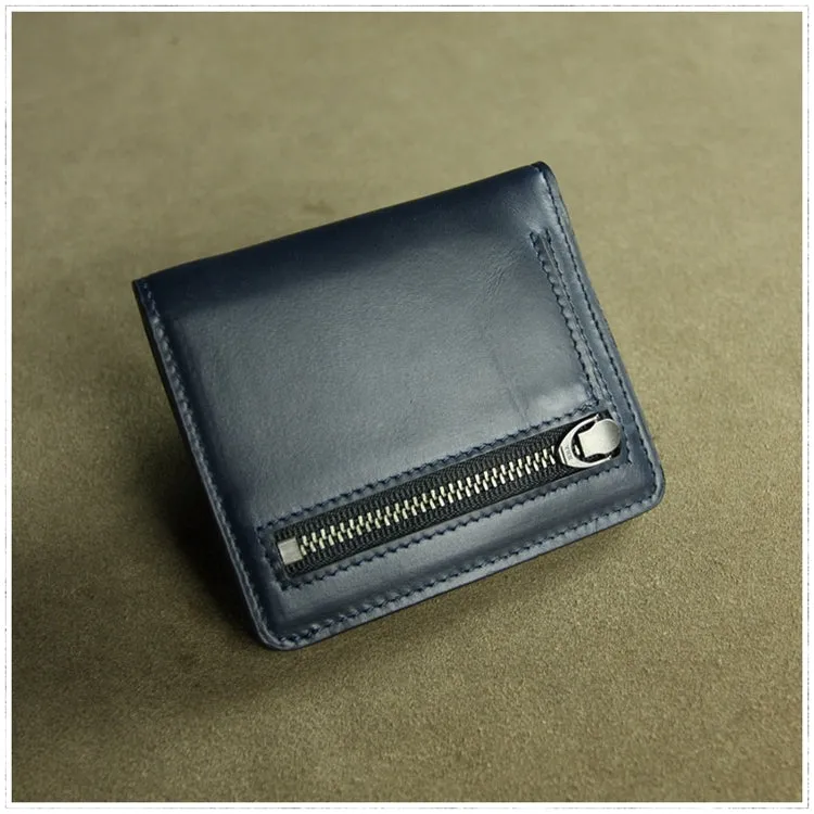 Cute Women Navy Leather Small Bifold Wallet Billfold Wallet with Coin Pocket For Women