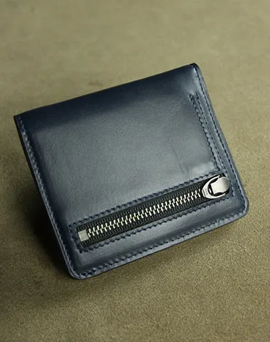Cute Women Navy Leather Small Bifold Wallet Billfold Wallet with Coin Pocket For Women