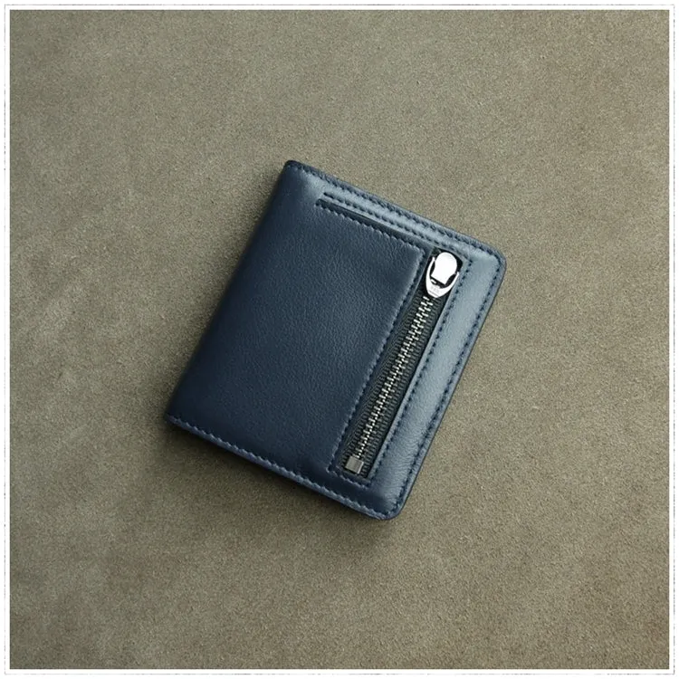 Cute Women Navy Leather Small Bifold Wallet Billfold Wallet with Coin Pocket For Women