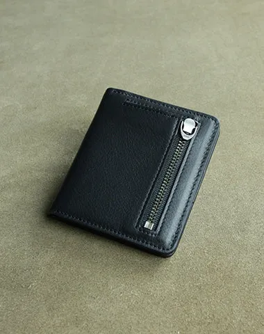 Cute Women Navy Leather Small Bifold Wallet Billfold Wallet with Coin Pocket For Women