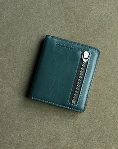 Cute Women Navy Leather Small Bifold Wallet Billfold Wallet with Coin Pocket For Women