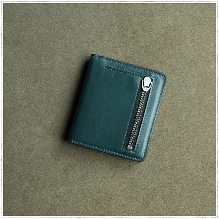 Cute Women Navy Leather Small Bifold Wallet Billfold Wallet with Coin Pocket For Women