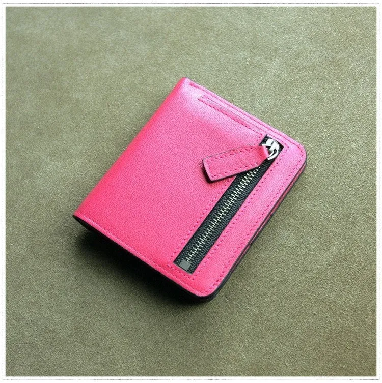Cute Women Navy Leather Small Bifold Wallet Billfold Wallet with Coin Pocket For Women