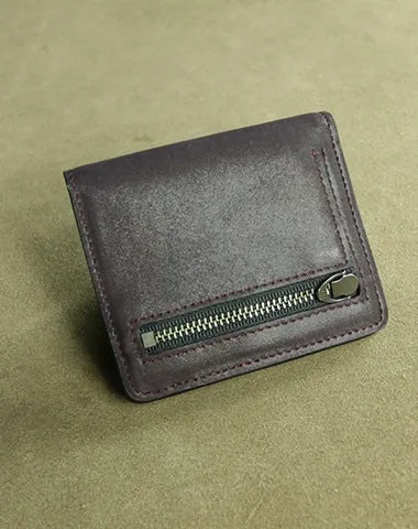 Cute Women Navy Leather Small Bifold Wallet Billfold Wallet with Coin Pocket For Women