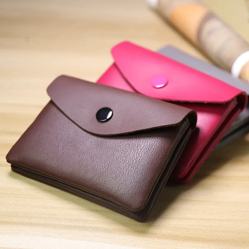 Cute Women Pink Leather Mini Billfold Wallet Handmade Coin Wallets Slim Change Wallets For Women