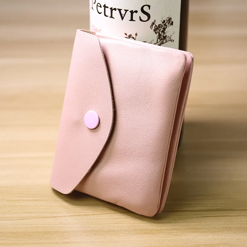 Cute Women Pink Leather Mini Billfold Wallet Handmade Coin Wallets Slim Change Wallets For Women