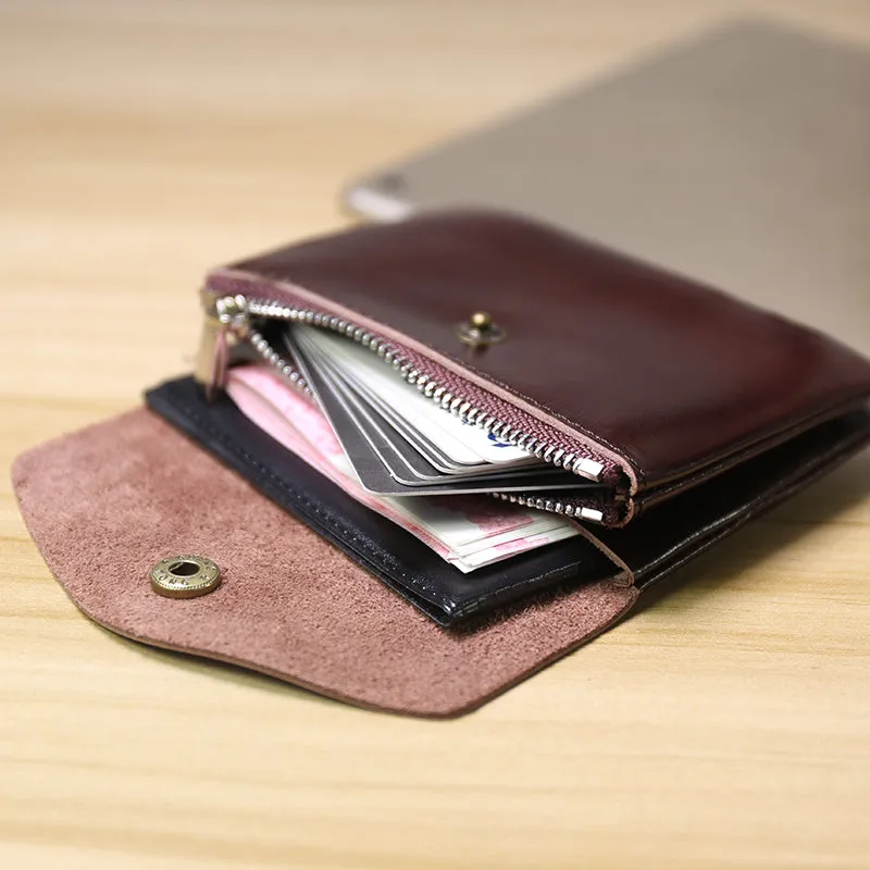 Cute Women Pink Leather Mini Billfold Wallet Handmade Coin Wallets Slim Change Wallets For Women