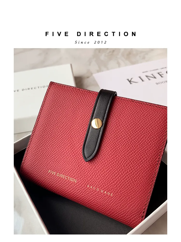 Cute Women Red Leather Vertical Small Wallet Billfold Slim Minimalist Small Wallet For Ladies