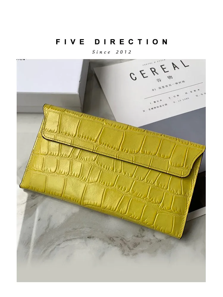 Cute Women Red Vegan Leather Long Wallet Crocodile Pattern Card Holder Clutch Wallet For Women