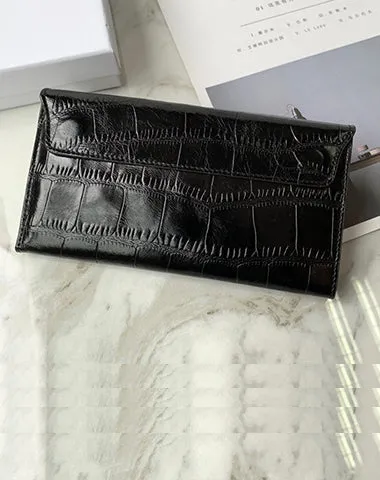 Cute Women Red Vegan Leather Long Wallet Crocodile Pattern Card Holder Clutch Wallet For Women