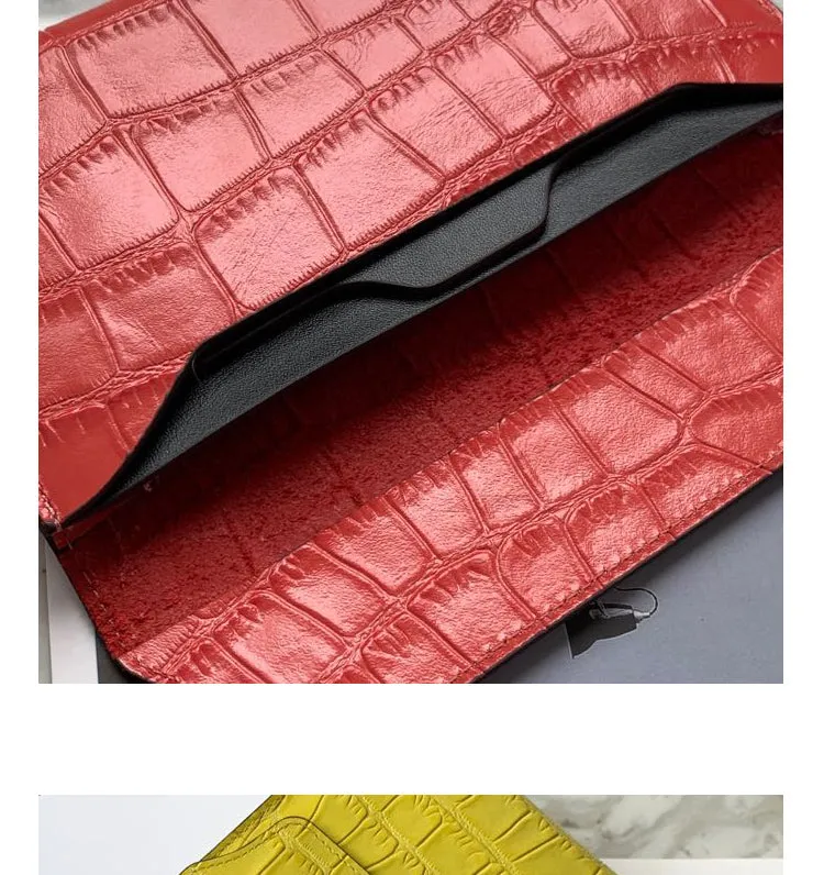 Cute Women Red Vegan Leather Long Wallet Crocodile Pattern Card Holder Clutch Wallet For Women