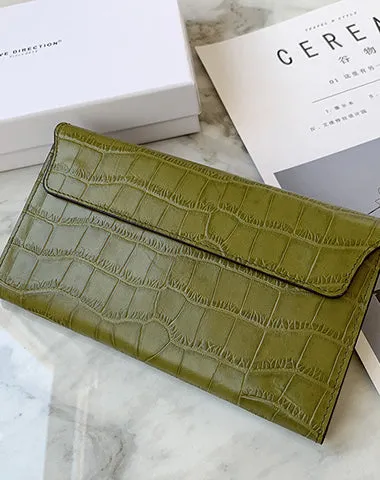 Cute Women Red Vegan Leather Long Wallet Crocodile Pattern Card Holder Clutch Wallet For Women