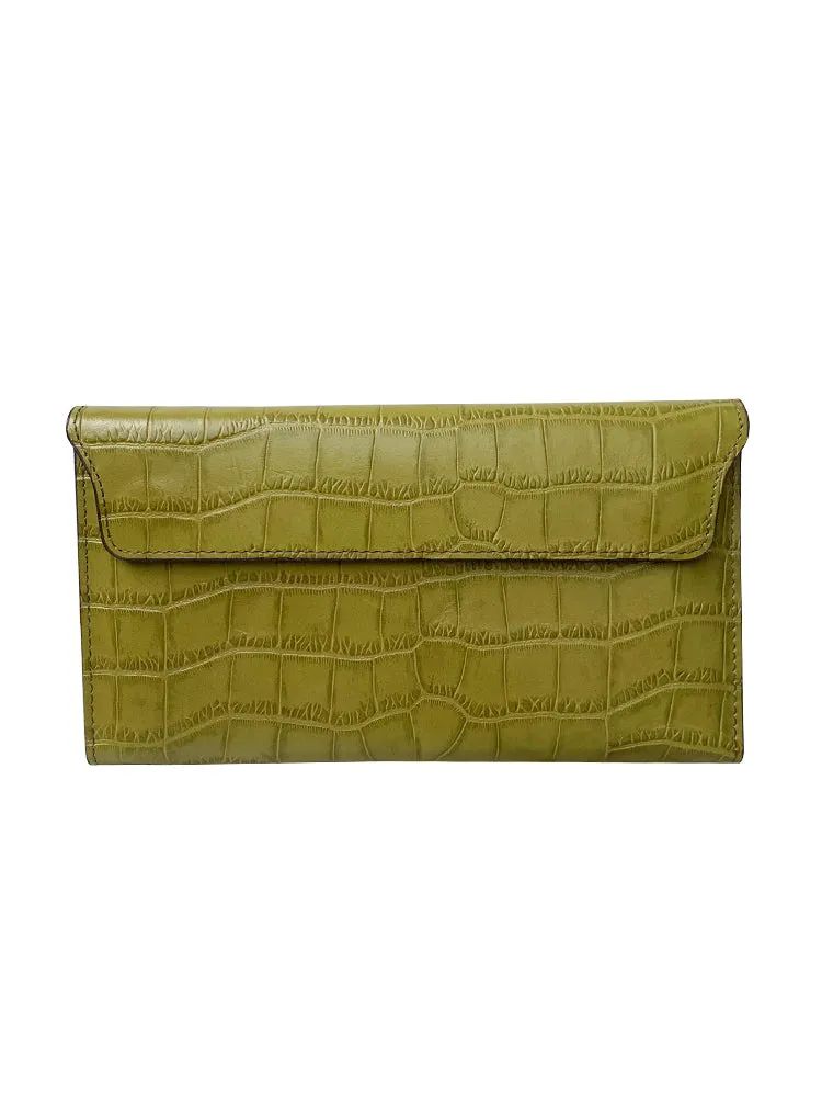 Cute Women Red Vegan Leather Long Wallet Crocodile Pattern Card Holder Clutch Wallet For Women