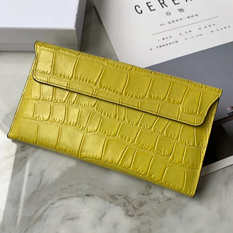 Cute Women Red Vegan Leather Long Wallet Crocodile Pattern Card Holder Clutch Wallet For Women