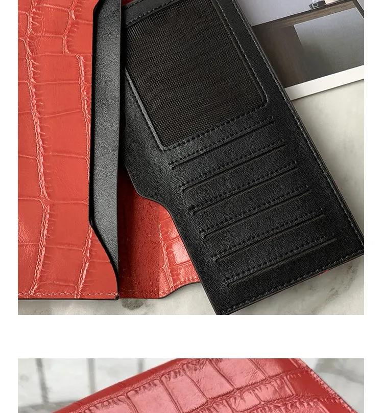 Cute Women Red Vegan Leather Long Wallet Crocodile Pattern Card Holder Clutch Wallet For Women