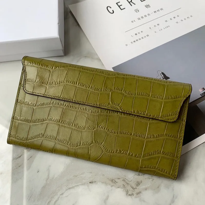 Cute Women Red Vegan Leather Long Wallet Crocodile Pattern Card Holder Clutch Wallet For Women