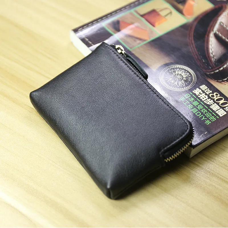 Cute Women Slim Coffee Leather Mini Zip Coin Wallet Billfold Small Zip Change Wallet For Women