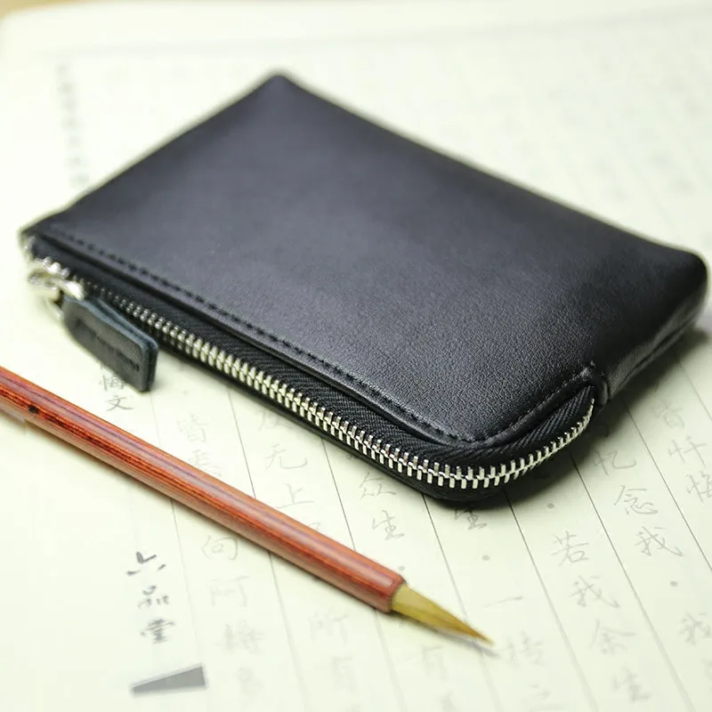 Cute Women Slim Coffee Leather Mini Zip Coin Wallet Billfold Small Zip Change Wallet For Women