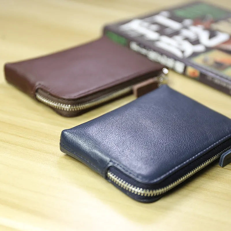 Cute Women Slim Coffee Leather Mini Zip Coin Wallet Billfold Small Zip Change Wallet For Women